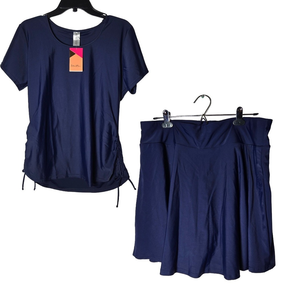 Ella Mae Adele Blue Swim Top Skort Set Plus 1X UPF NWT Skirt Pool Beach Modest